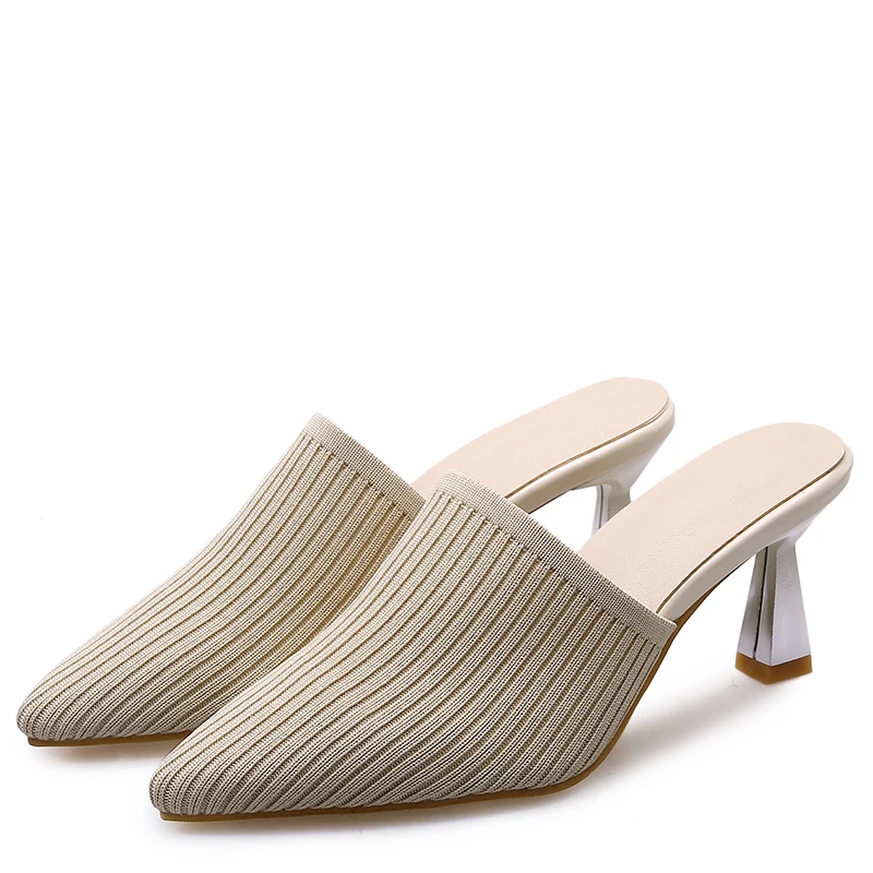 WETKISS Large Size Women Shoes OEM Cheap Wholesale Unusual Heels Mules Knitting Ladies Mules Shoes High Heels Mules Shoes Women
