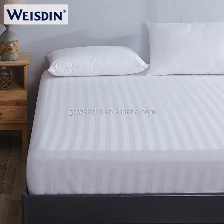 Factory suppliers luxury king size 3cm satin stripe 100% cotton elastic fitted bed sheet