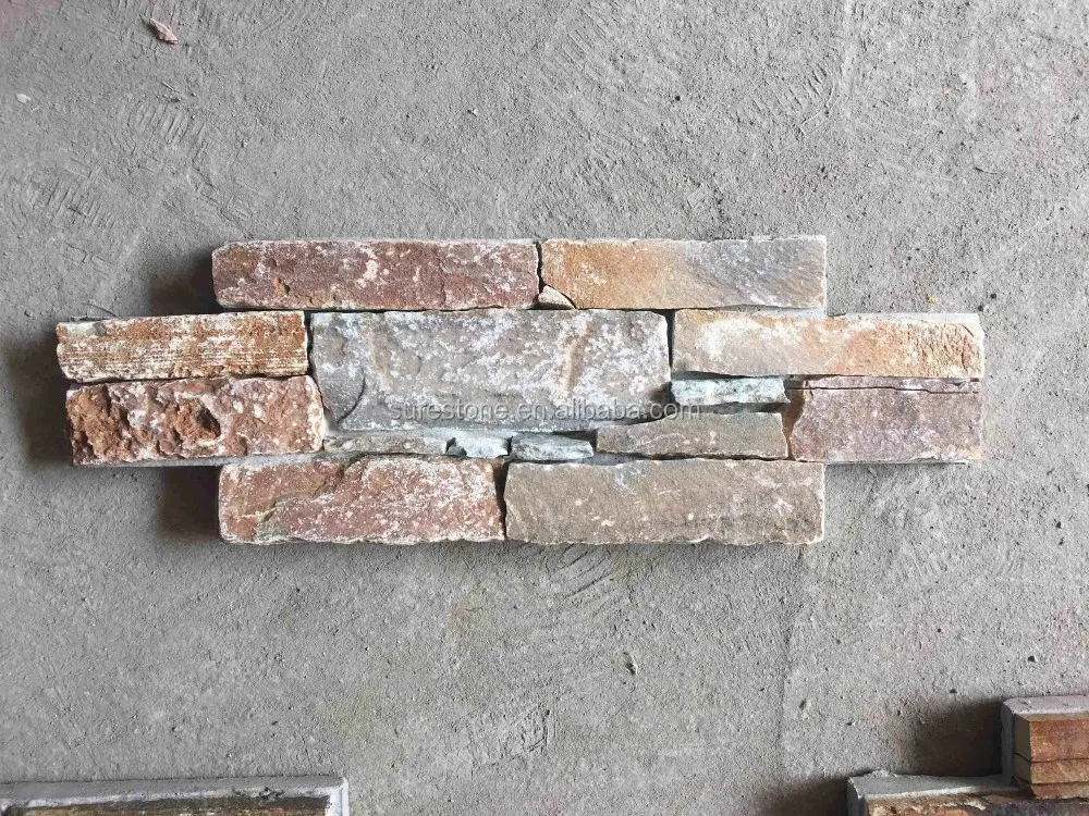 Natural yellow slate cement culture stone 3d wall decoration panels 3d board