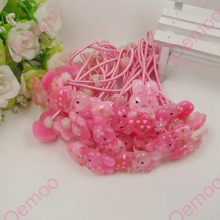 Wholesale Mix colors 50pcs 15 31mm Lovely Rabbit with a heart Hair Ropes Hairband for Kids