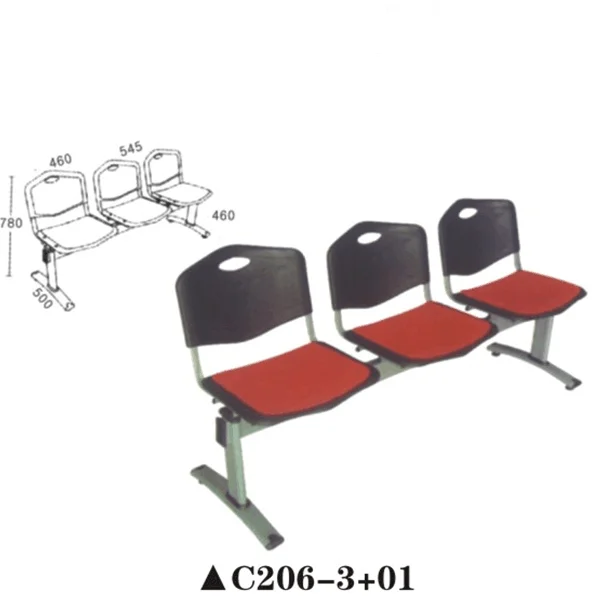 Public Three In One Gang Bench Seats Wipeable Durable Steel Airport Bus Station Hospital Waiting Chairs