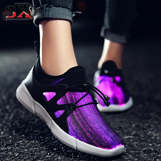 2018 Luminous Rechargeable App Remote Controlled Color Changing Shiny Led Light Up Adult Fiber Optic Tennis Shoes And Sneakers