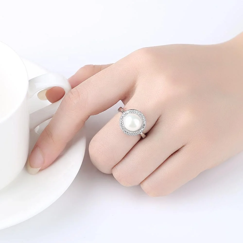 CZCITY Luxury Wedding Woman Jewelry Natural Freshwater Pearl Silver Fresh Water Jewellery Ring
