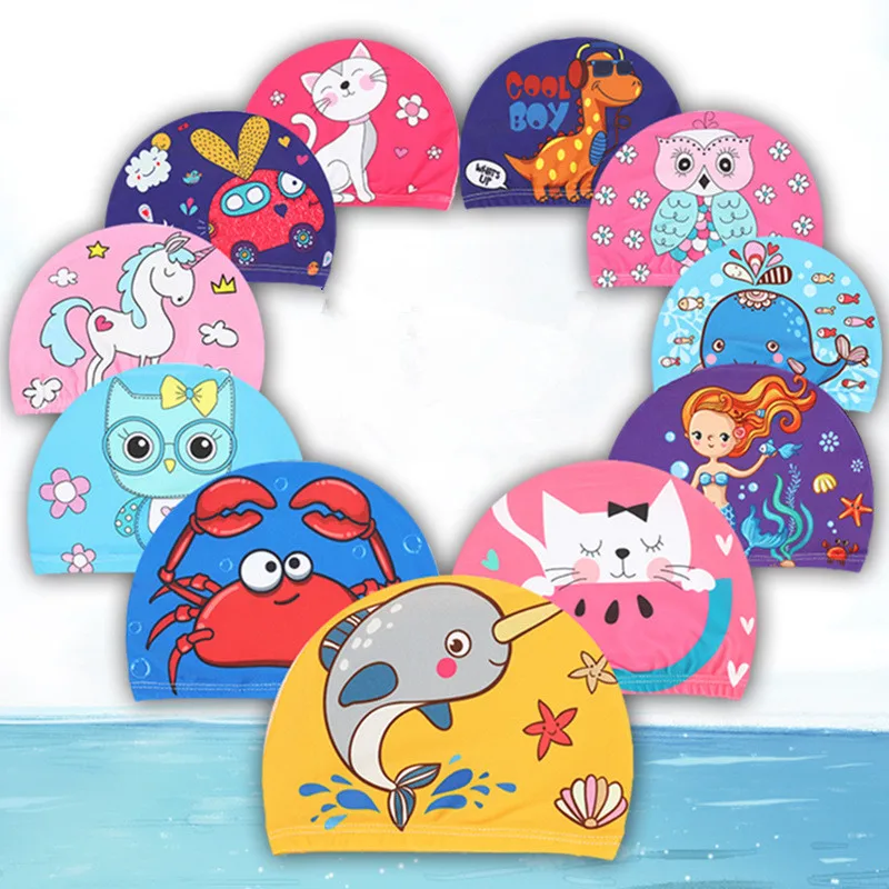 
Waterpoof free size cartoon swim caps kids sports pool 