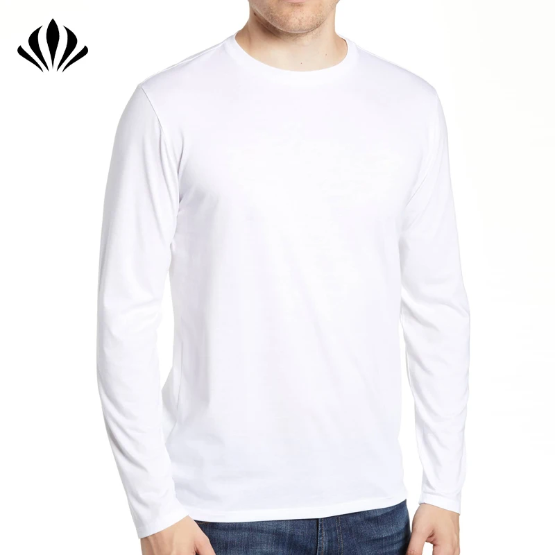 Mens super soft 100% pima cotton t shirt classic fit plain white long sleeve t shirt