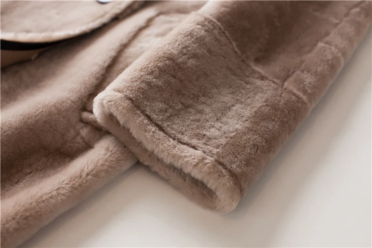 Winter Khaki Color Soft Sheepskin Shearling Coat,Mongolian Lamb Skin Double Face Leather Shearling Coat For Women