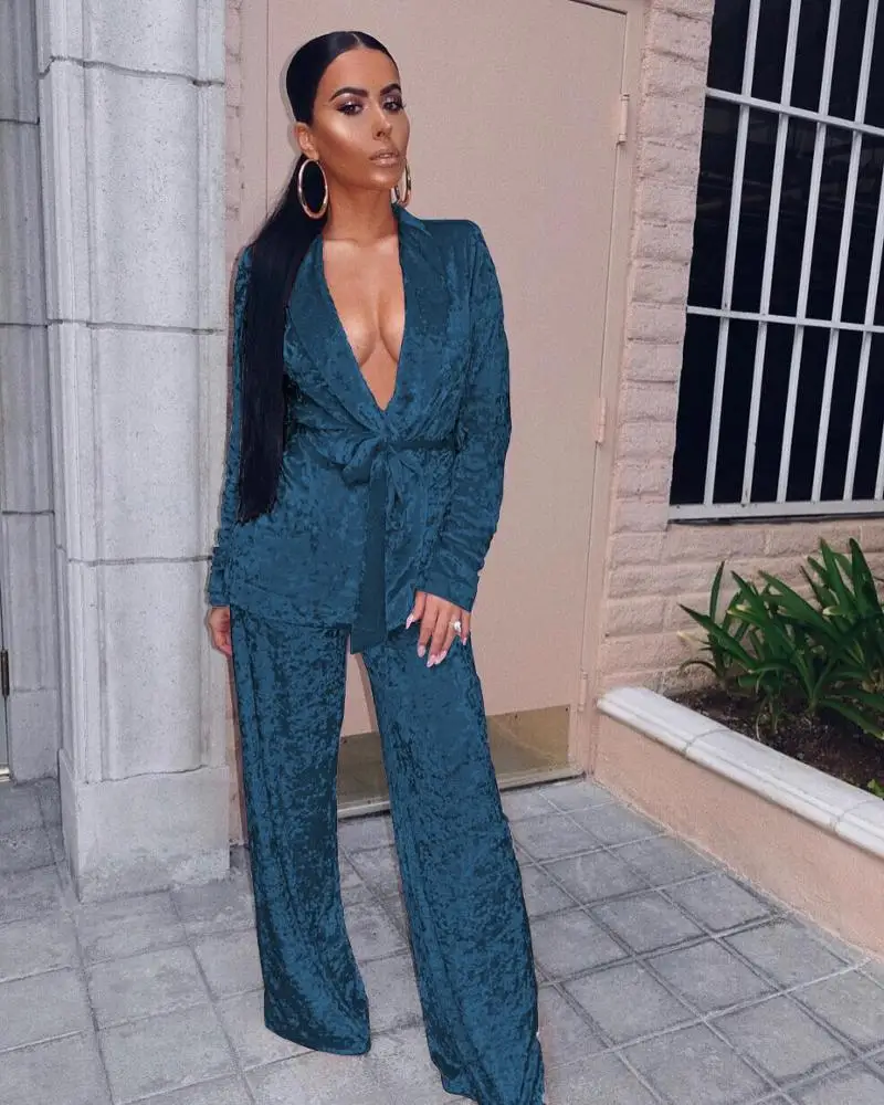 Fashion sexy women casual velvet two pieces suits casual nightclub party tracksuit home wear pants set E3296