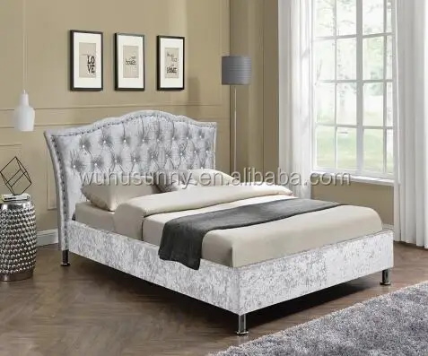 2022 Factory Direct High Quality queen size crush velvet fabric bed frame with headboard