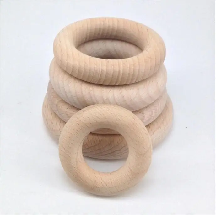 Premium beech Wooden Teething Ring Organic Teether rings different size Wood Teething Toy Wood Teething Ring