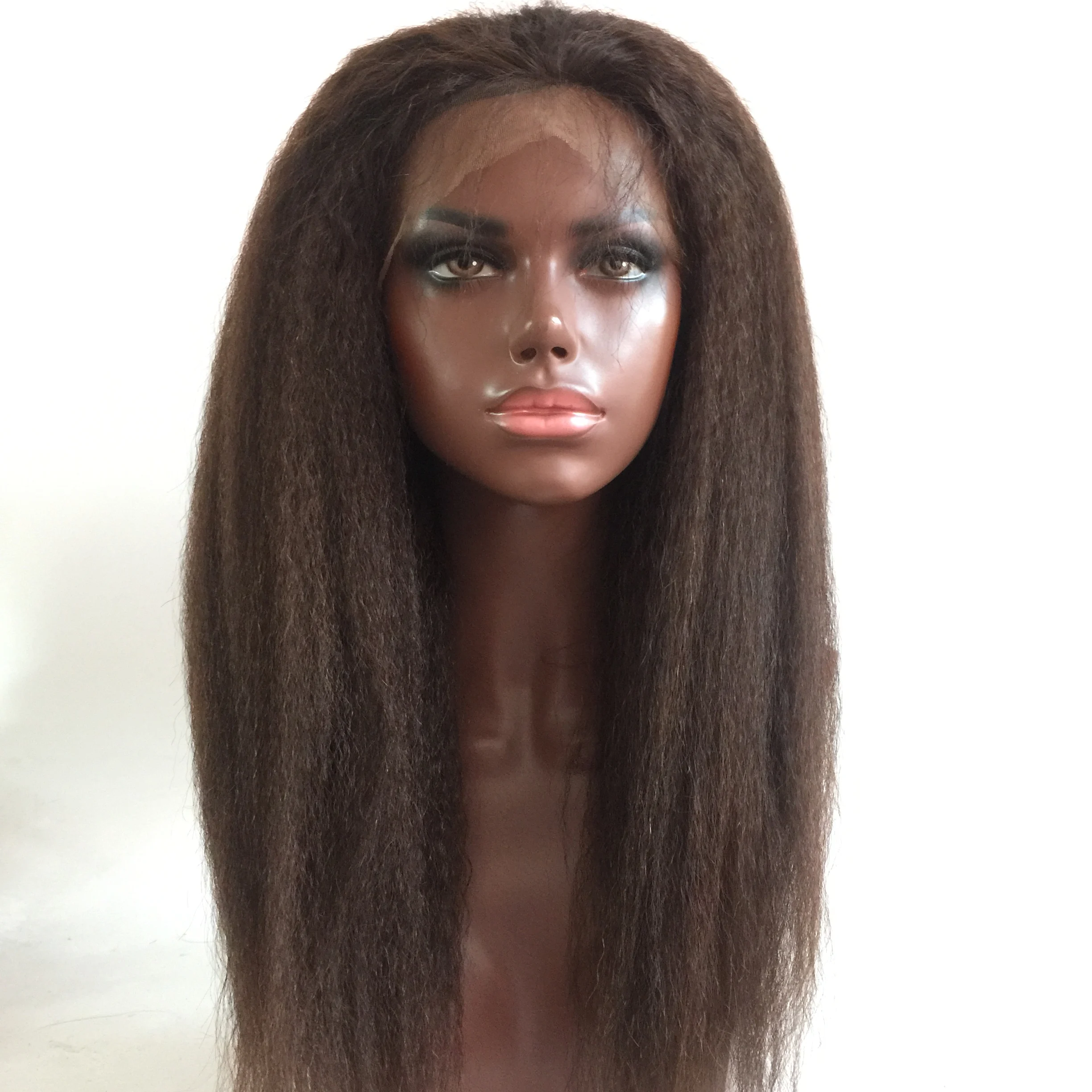 
silk base Kinky Straight Human Hair Wig Peruvian Virgin remy Hair full lace wig 