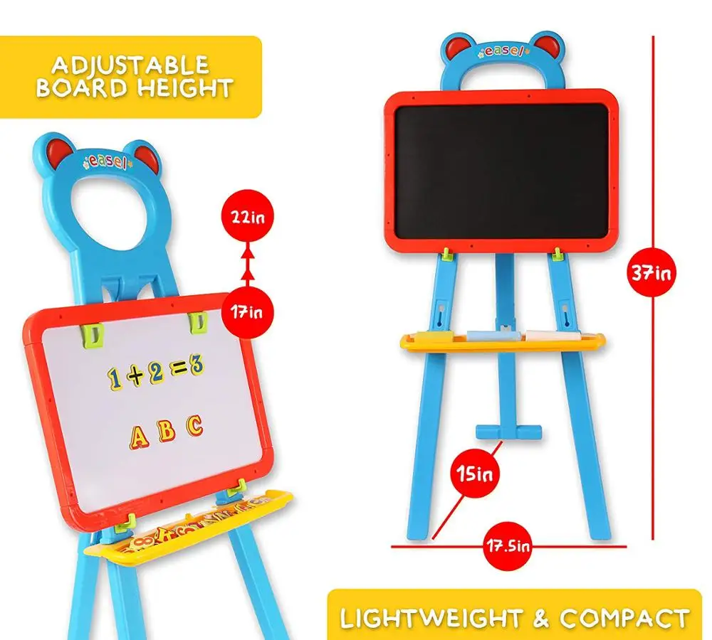 Kids 3-in-1 Chalkboard and Whiteboard Easel - Reversible Magnetic Dry Erase and Paint Board with Chalk, Eraser, and 84 Magnets