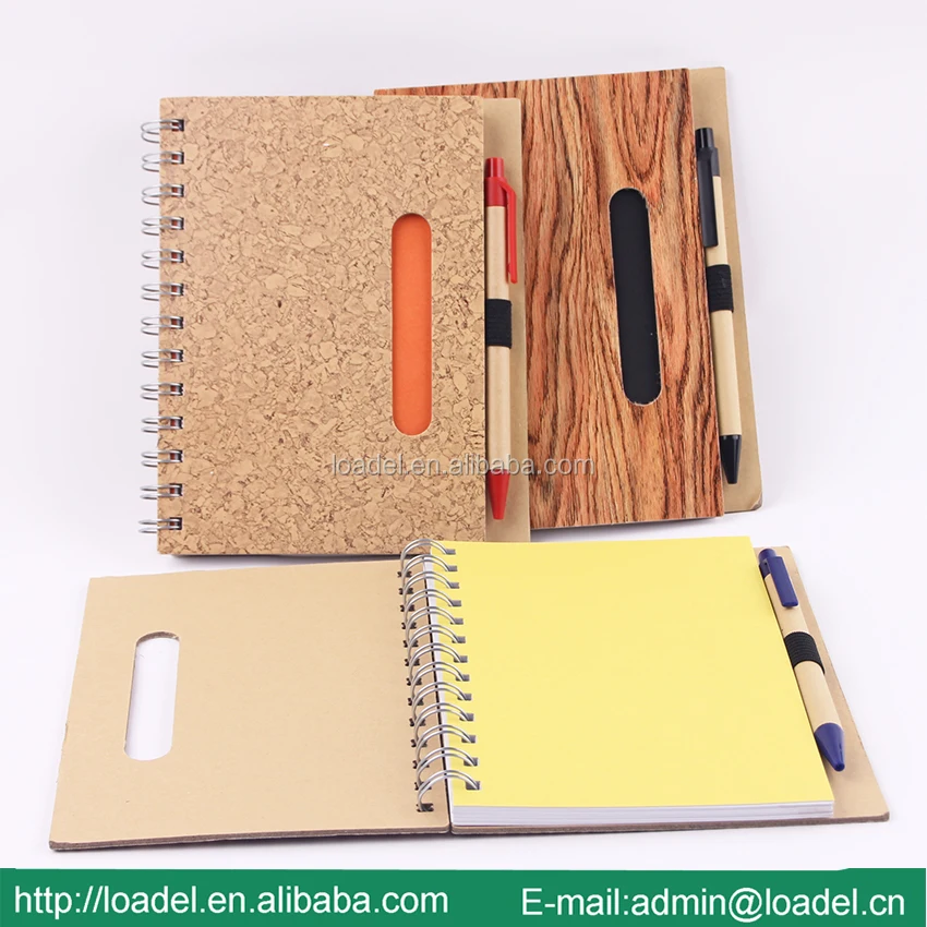 Printing wooden pattern cover eco friendly notebook with pen