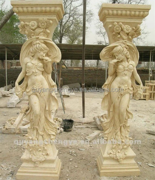 
marble stone girl column sculpture 