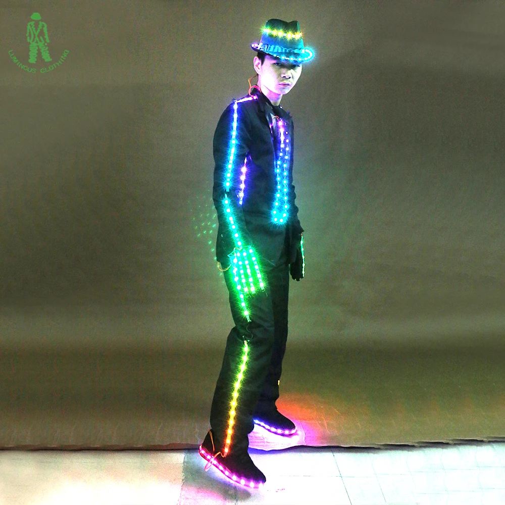 High Quality LED Suit Colorful Luminous Clothes Michael Jackson Style Performance Ballroom Night Club Show Luminescent Clothes