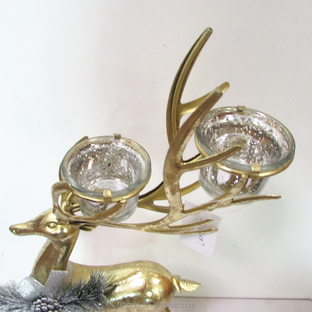
Antique Bling Custom Church Golden Wedding Metal Copper Wire Brass Deer Candle Stick Holder Candlestick 
