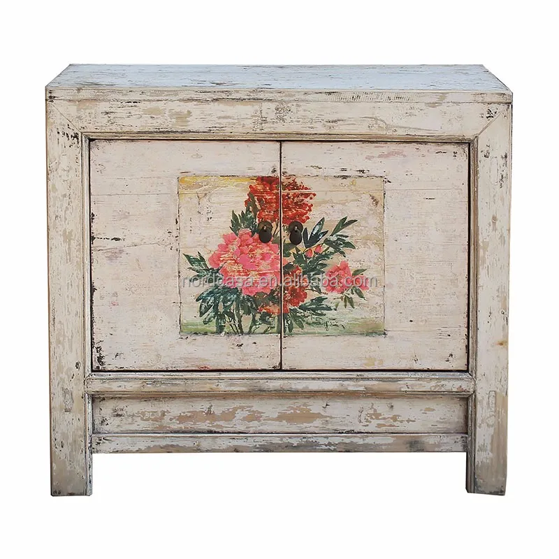 Unique antique chinese furniture white wash finished with painting sideboard