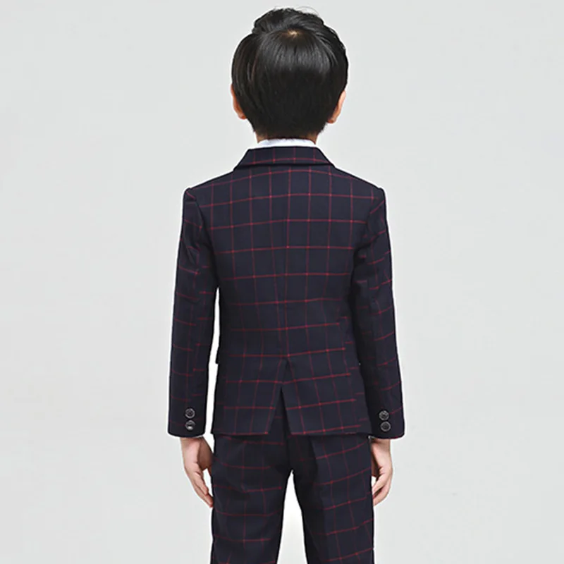 Официальный костюм для мальчиков на заказ, костюм с платьем на пуговицах, клетчатый костюм для малышей, блейзер, костюм из двух предметов, дизайнерский костюм с рисунком