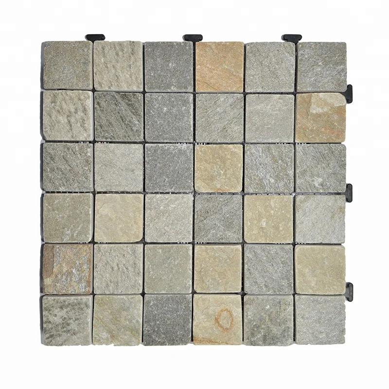 
US standard cheap slate mosaic tile flooring with plastic base for garden decoration 