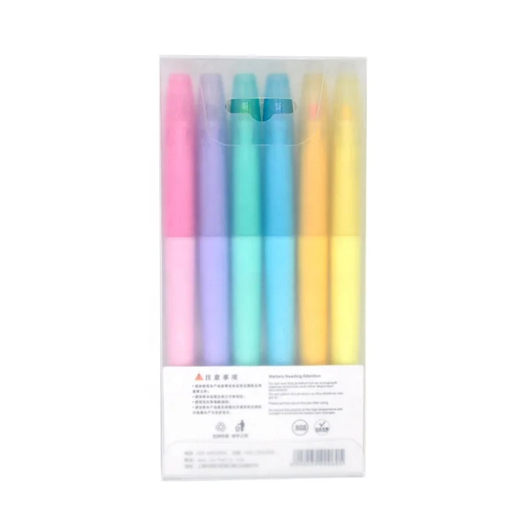 6 colors pastel felt tip sketch erasable highlighter pen set for paper and fabric