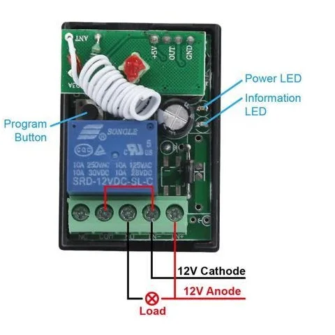 DC 12V One Transmitter with 1 Channel 2 Keys Smart Wireless Remote Control Switch Inching Self-locking