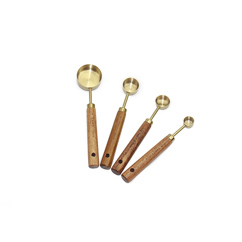 Titanium Stainless Steel Measuring Spoons Set with Wooden Handle