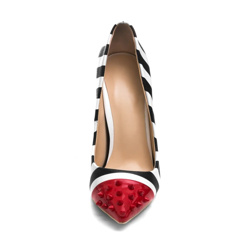2022 New Arrival Rivets Pointed Toe Stiletto High Heels Plus Size 46 Pencil Heels Office Lady Dress Shoes Woman