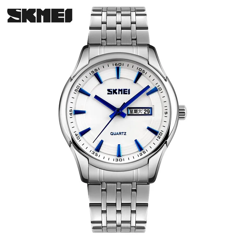 famous watch brands luxury japanese movement date week clock 30m waterproof business mens silver 304 stainless steel skmei watch