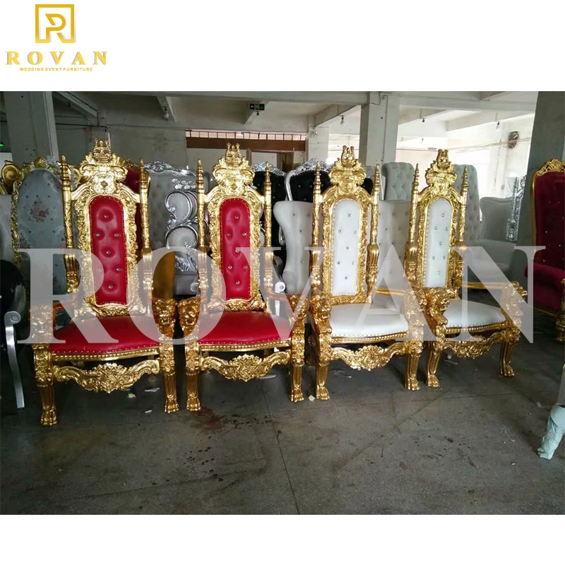 wedding  luxury red and gold king and queen throne chair velvet