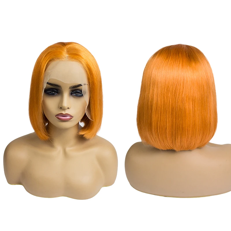 
Top selling 2019 Morein remy hair 100 human hair Lace Front bob orange wig 