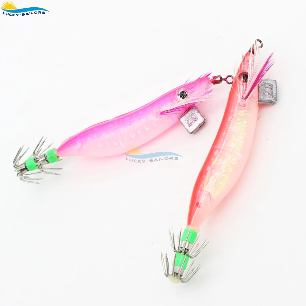 Squid Jigs Glowing Shrimp Prawn Baits Squid Fishing Lures Jig Hook Bait hot sale