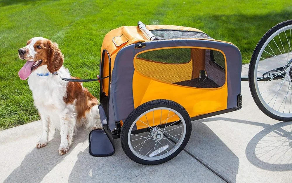 2 Seat Baby Trailer Foldable Dog Cat Bicycle Trailer folding  trailer for pet yellow