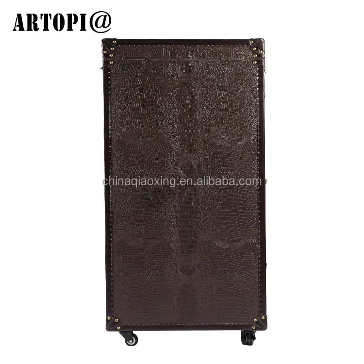 Vintage Luxury Decorative PU Furniture Bar Whisky Wine Drinks Shelf Display Cabinets With Casters