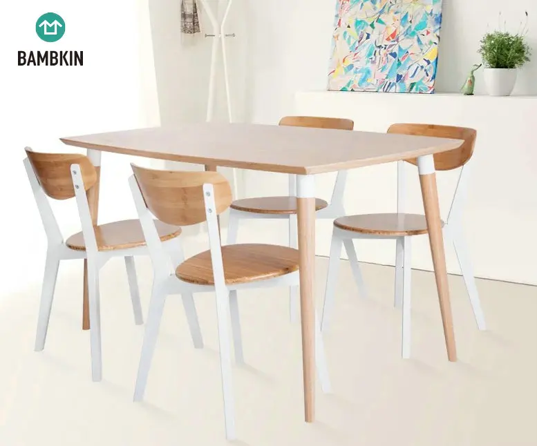 
BAMBKIN bamboo furniture kitchen dining room table and chair set for 4/6 five-pieces rectangle dining table set 