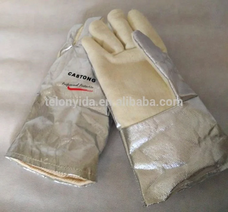 Stock Items 350 Degree Centigrade Resisting Meta-aramid Felt and Aluminum Foil Heat Resistant Aluminized Gloves