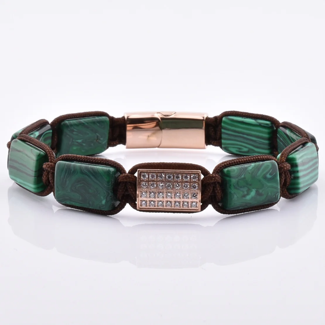 Wholesale Fashion Black Magnetic Clasp Onxy Flat Stone Bracelet for Men CZ Zincon Luxury Charm Bracelet