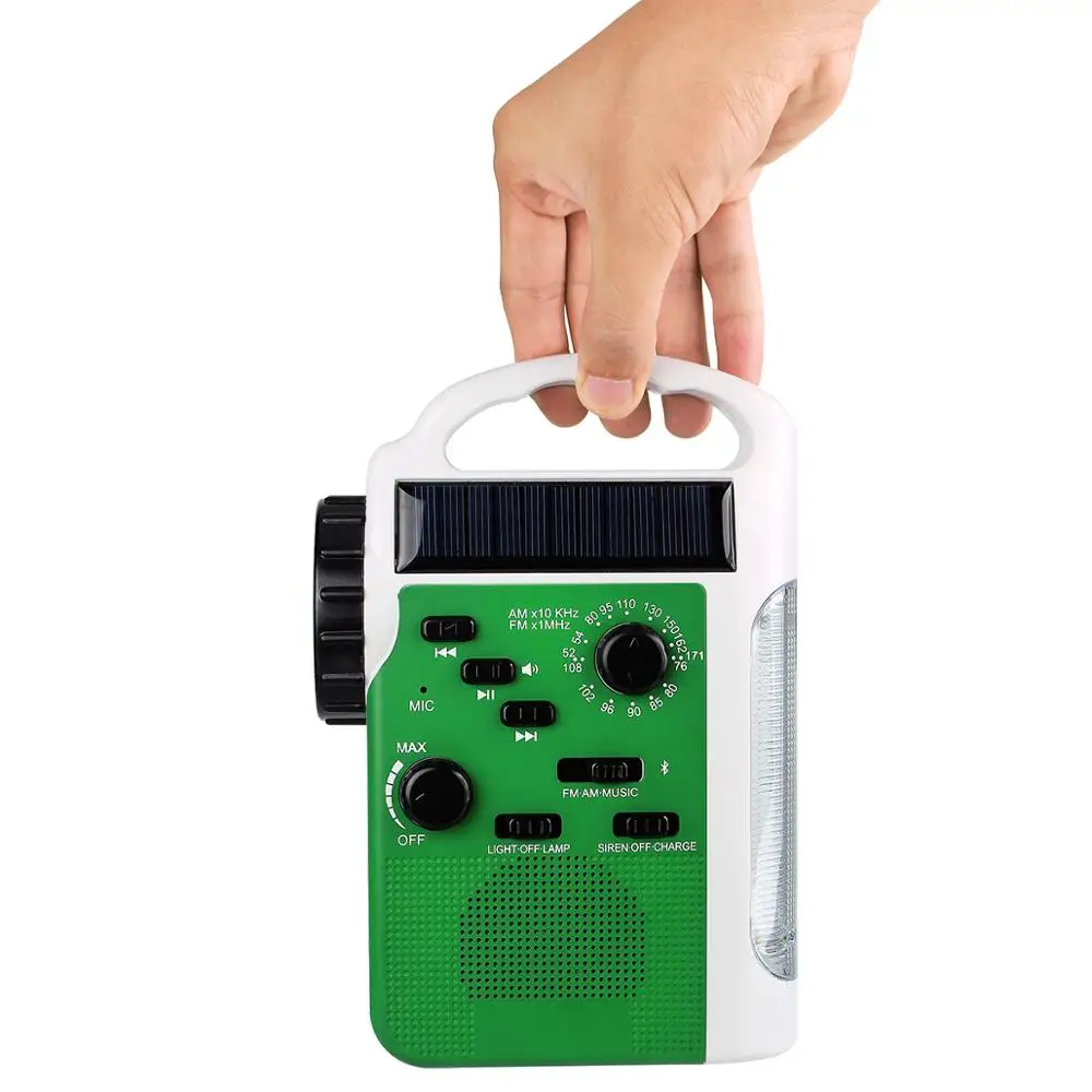 Portable Solar Hand Crank Blueto0th Speaker  FM AM Receiver Emergency Radio with Siren function