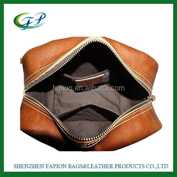 
high quality large travel leather toiletry bag for men 