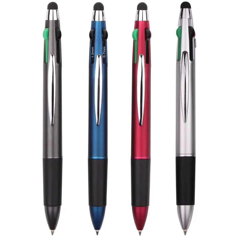 Multi color 4 in 1 color pen metal clip 4 color in 1 ball pen 4 in 1 stylus pen