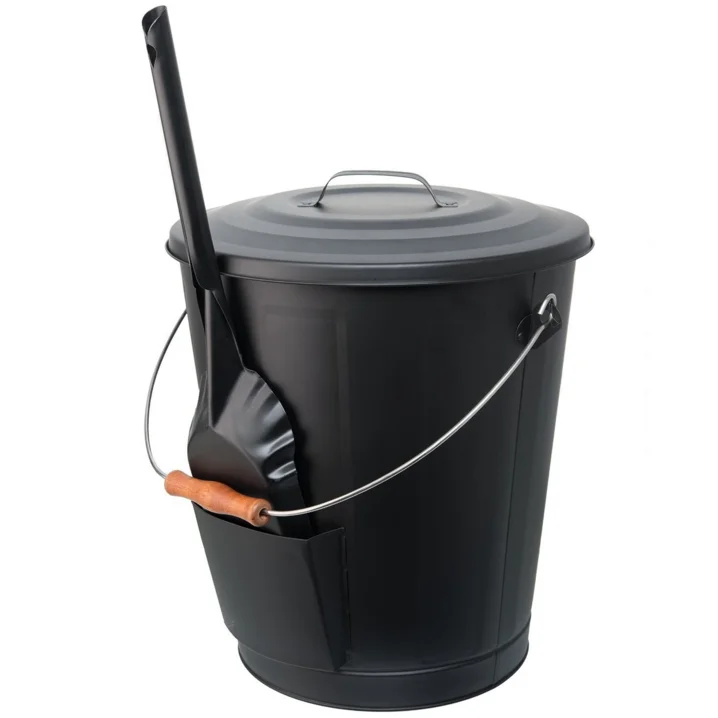 Light Grey Round Portable Metal Coal Ash Bucket with Lid