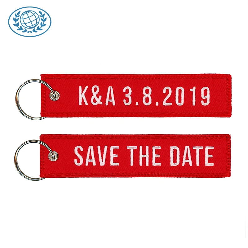 Wholesale Fabric Customized Embroidered Keychain Custom Keyring Airplane Safty Tag Custom Logo Fabric Embroidered Key Chain OEM