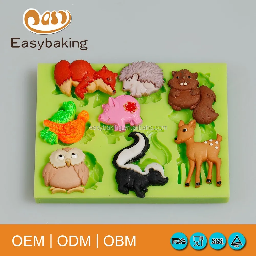 Animal Series Owl Pig Squirrel Hedgehog Fox Fawn Cake Decorate Silicone Mold