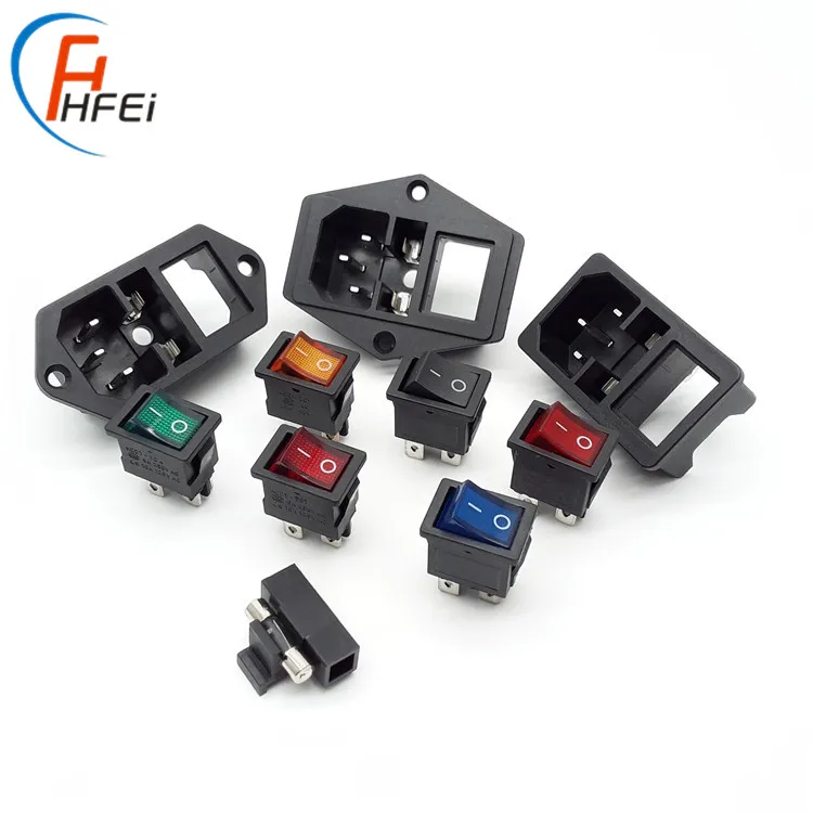 universal 3 pins inlet AC-01 rocker switch and ac power socket with fuse