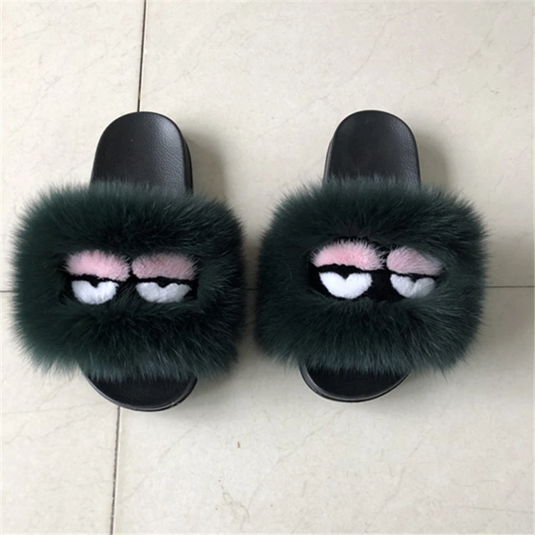 
wholesale custom colour real fur slippers monster sandals 