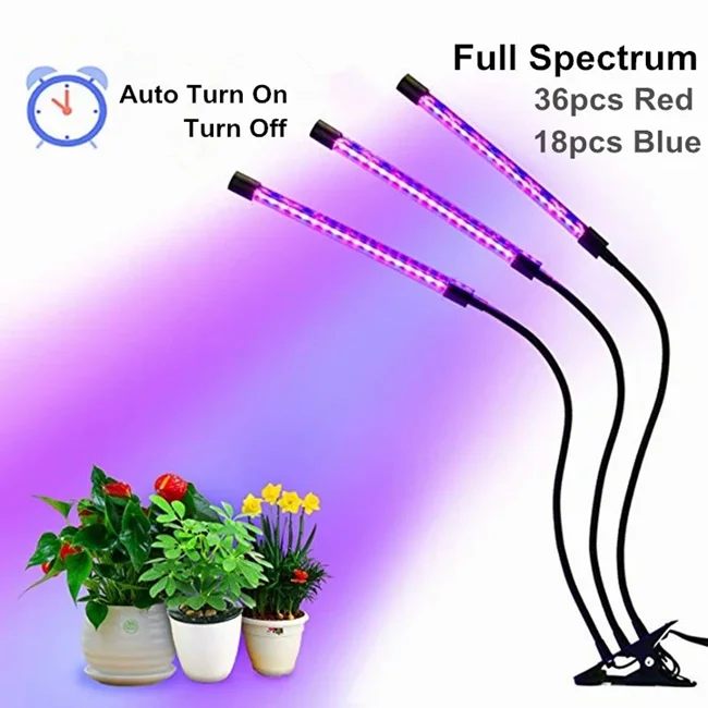 360 градусов гибкая шея 27 Вт таймер 3 головы с регулируемой яркостью Светодиодная лампа для выращивания