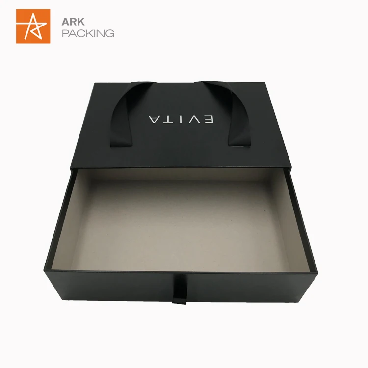 Factory Customized Custom Design Luxury Black Slide Out Drawer Box Clothes Gift Packaging Box