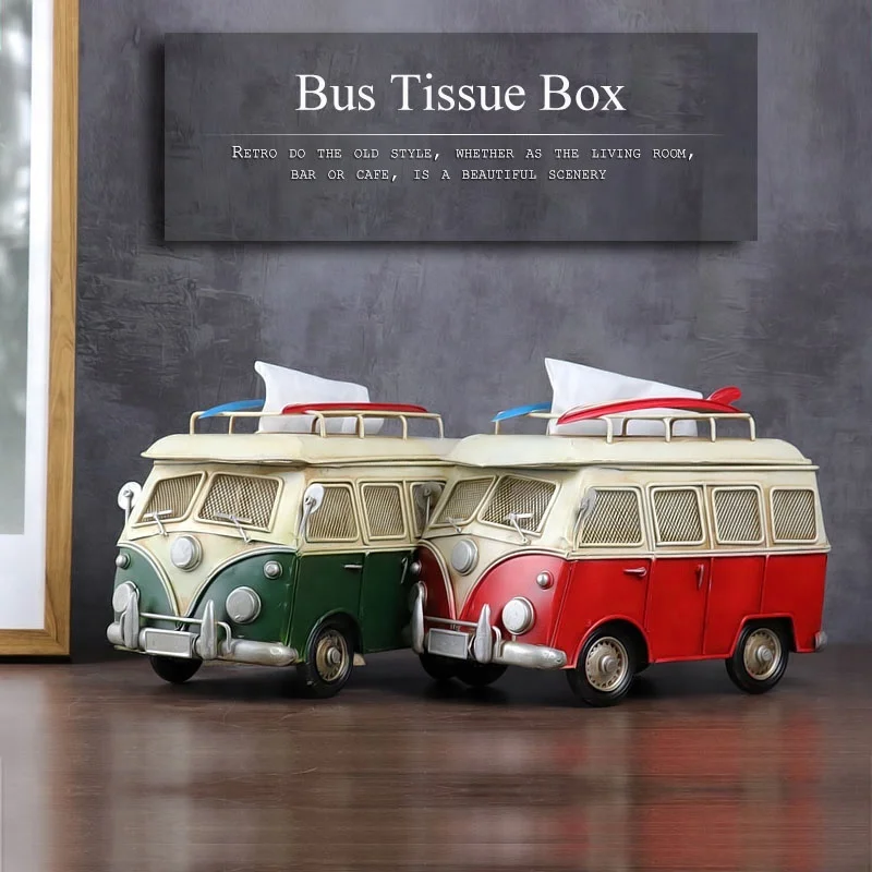 
Vintage Home Decor Bus Model Dispenser Metal Tissue Box Holder Antique Metal Craft For Home Bar Living Room Decoration 