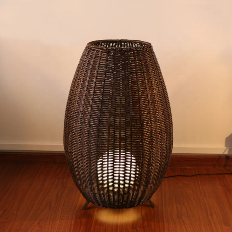 Современное украшение для отеля, светодиодный черный стоячий светильник, наружный Ретро ротанговый напольный светильник на штативе