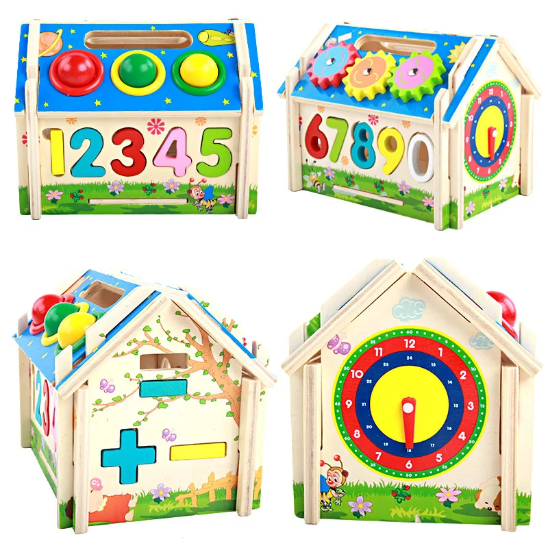 Wholesale wooden Early Educational Preschool  Number Blocks Wisdom Assemble Diy Wooden House toys WMT15