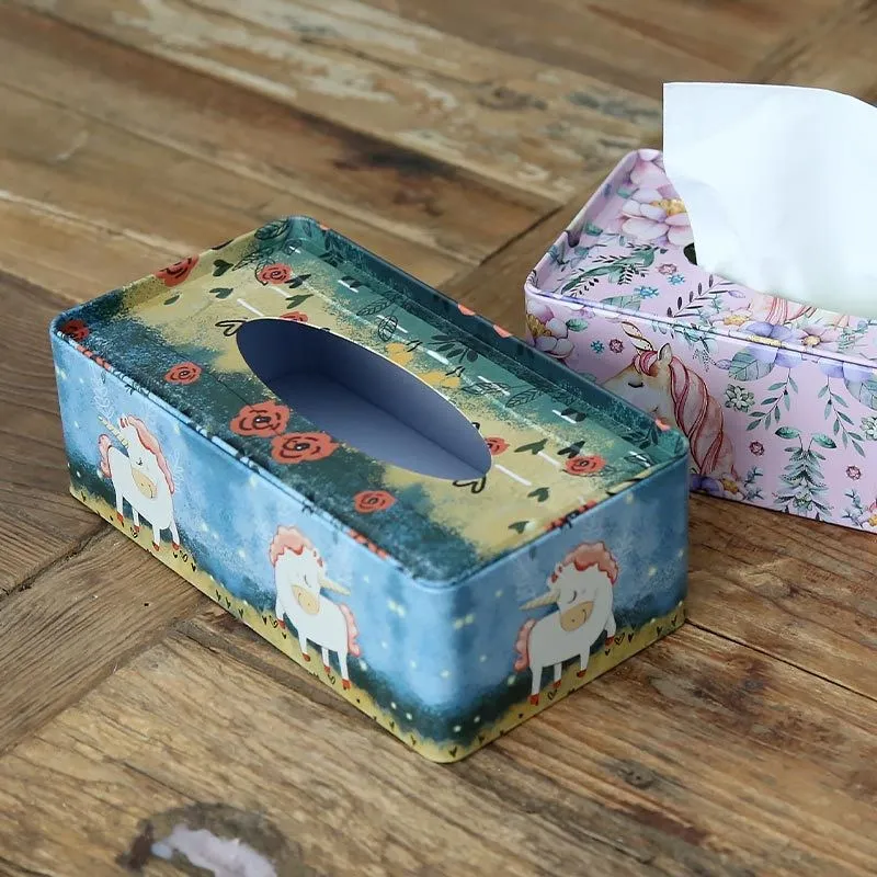 Custom printing elegant rectangle tin tissue napkin box for home