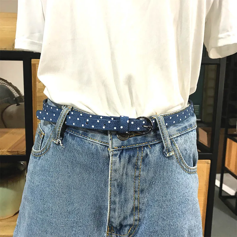 
factory new designer Fashion blue polka dots stylish women PU leather dress thin jean belt french slimming lady stylish custom 
